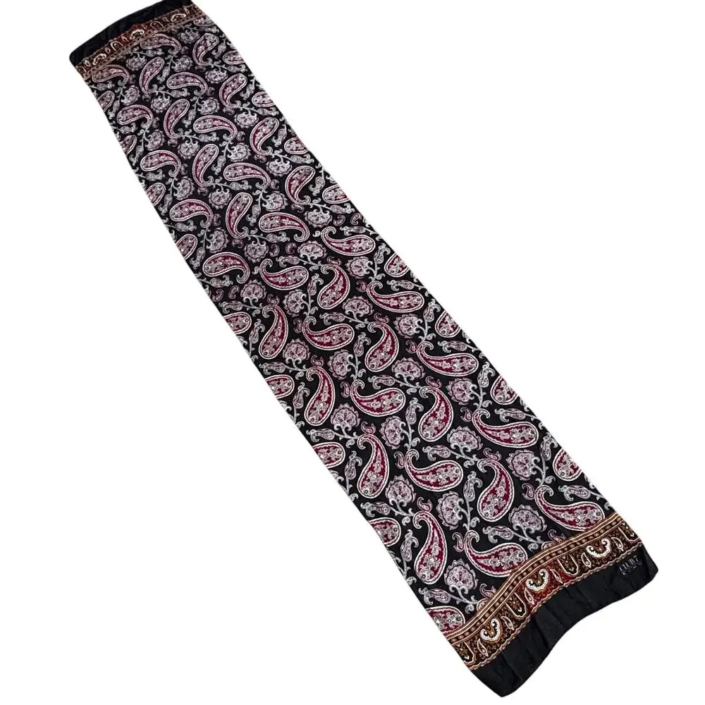 ECHO for Club 7 silk scarf long rectangle vintage 90’s black red gold paisley